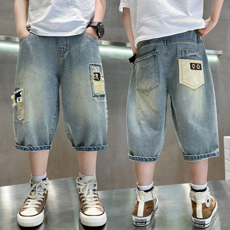 Boys' Thin Denim Summer Shorts | Mid Waist | 120-170 cm
