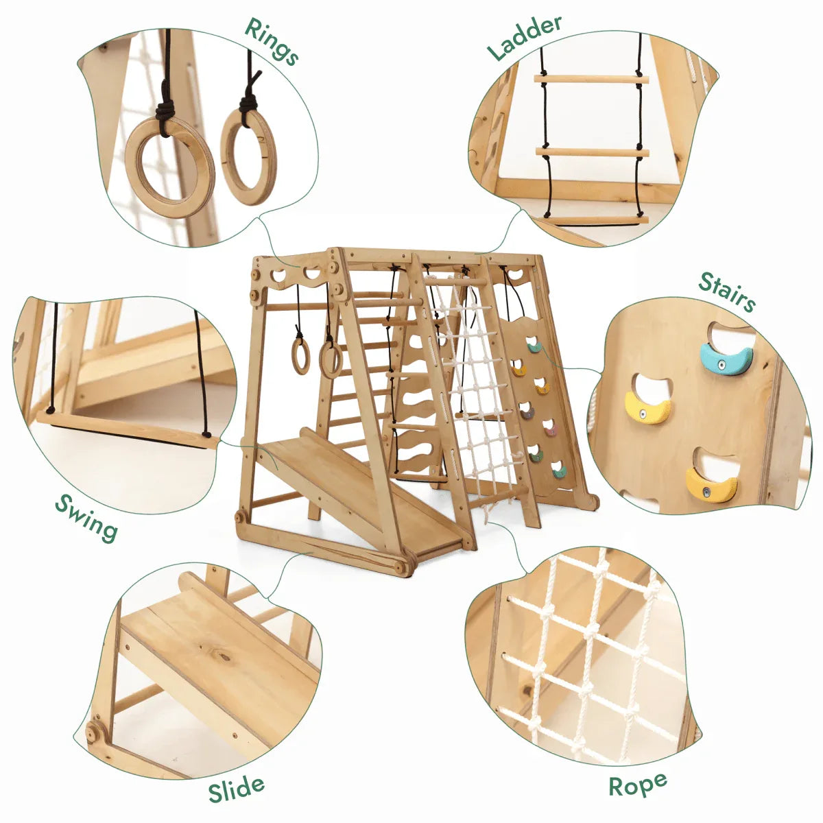 6in1 Indoor Jungle Gym for Toddler: Playground + Swings Set + Slide Board + Rope + Stairs - ToylandEU