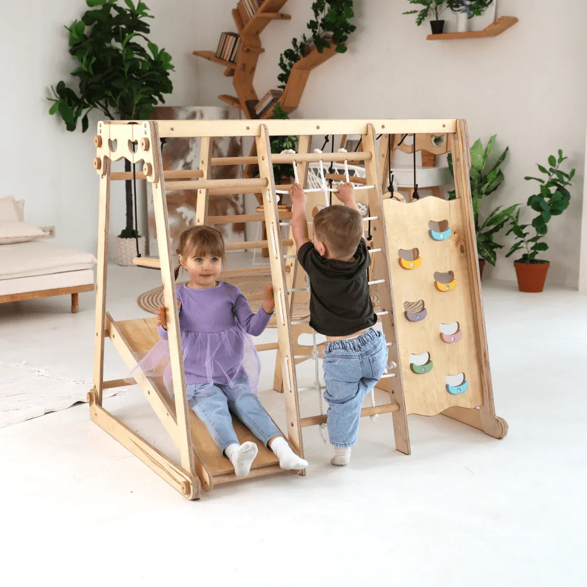 6in1 Indoor Jungle Gym for Toddler: Playground + Swings Set + Slide Board + Rope + Stairs - ToylandEU