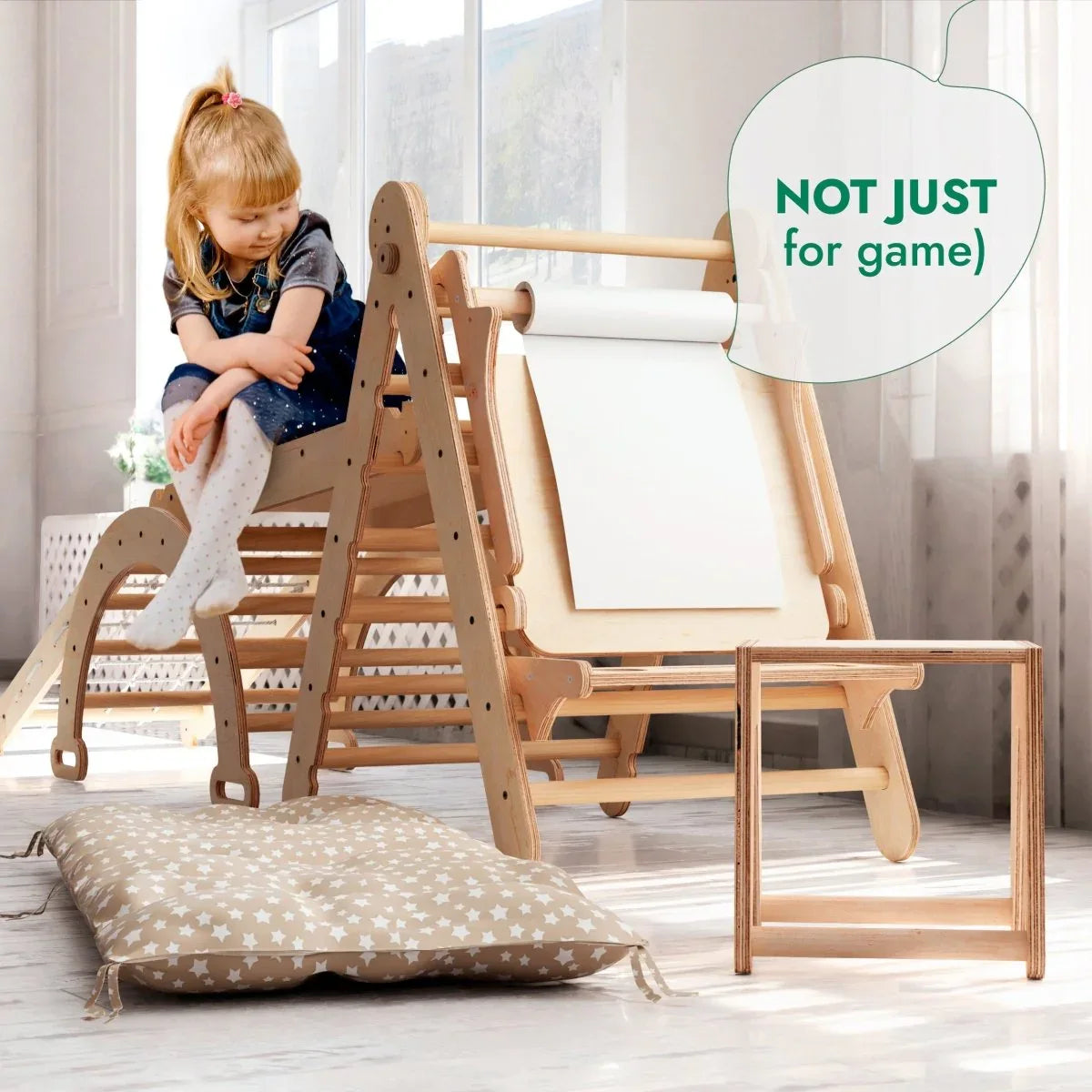 6in1 Montessori Climbing Set: Triangle Ladder + Arch/Rocker + Slide/Ramp + Net + Cushion + Art Addition - ToylandEU