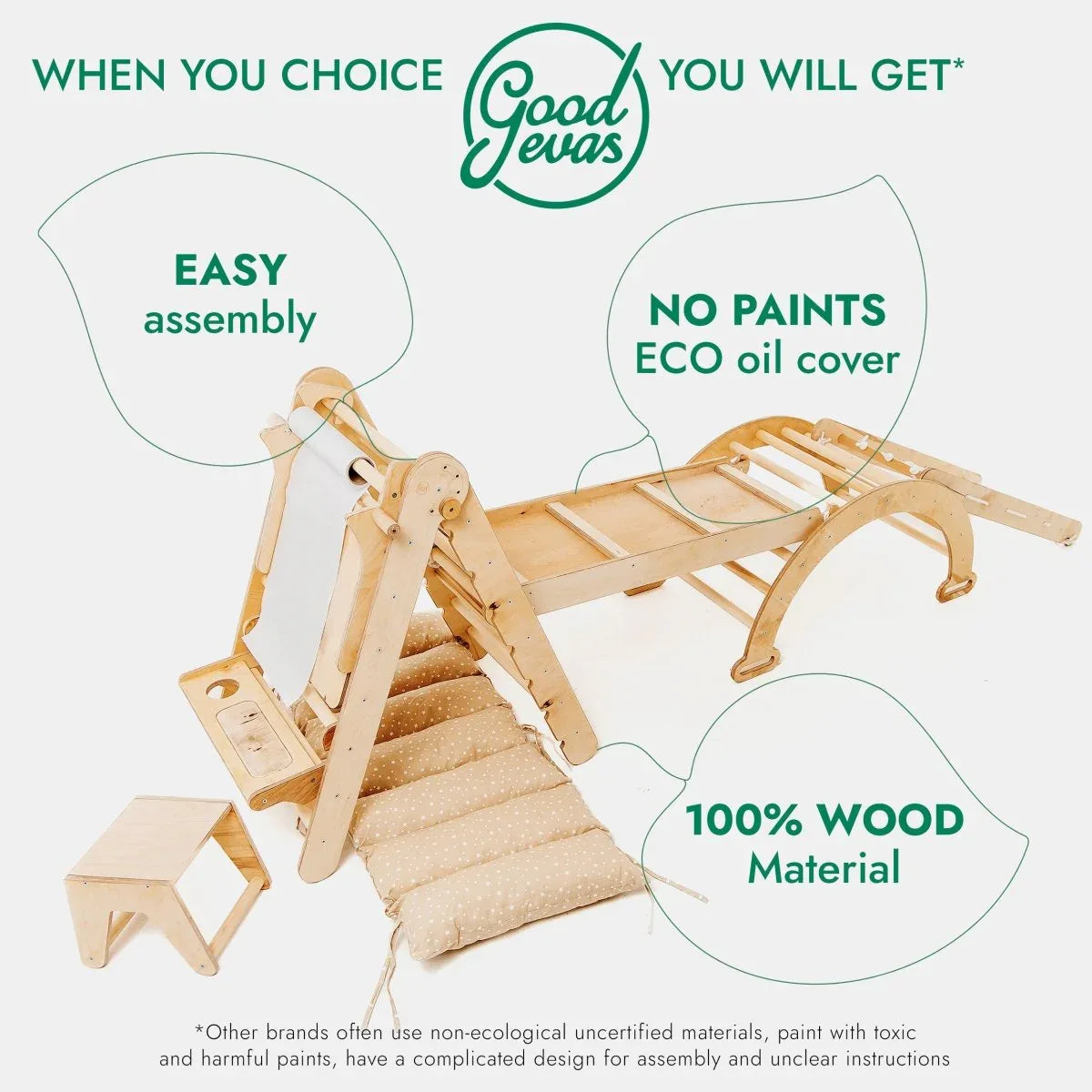 6in1 Montessori Climbing Set: Triangle Ladder + Arch/Rocker + Slide/Ramp + Net + Cushion + Art Addition - ToylandEU