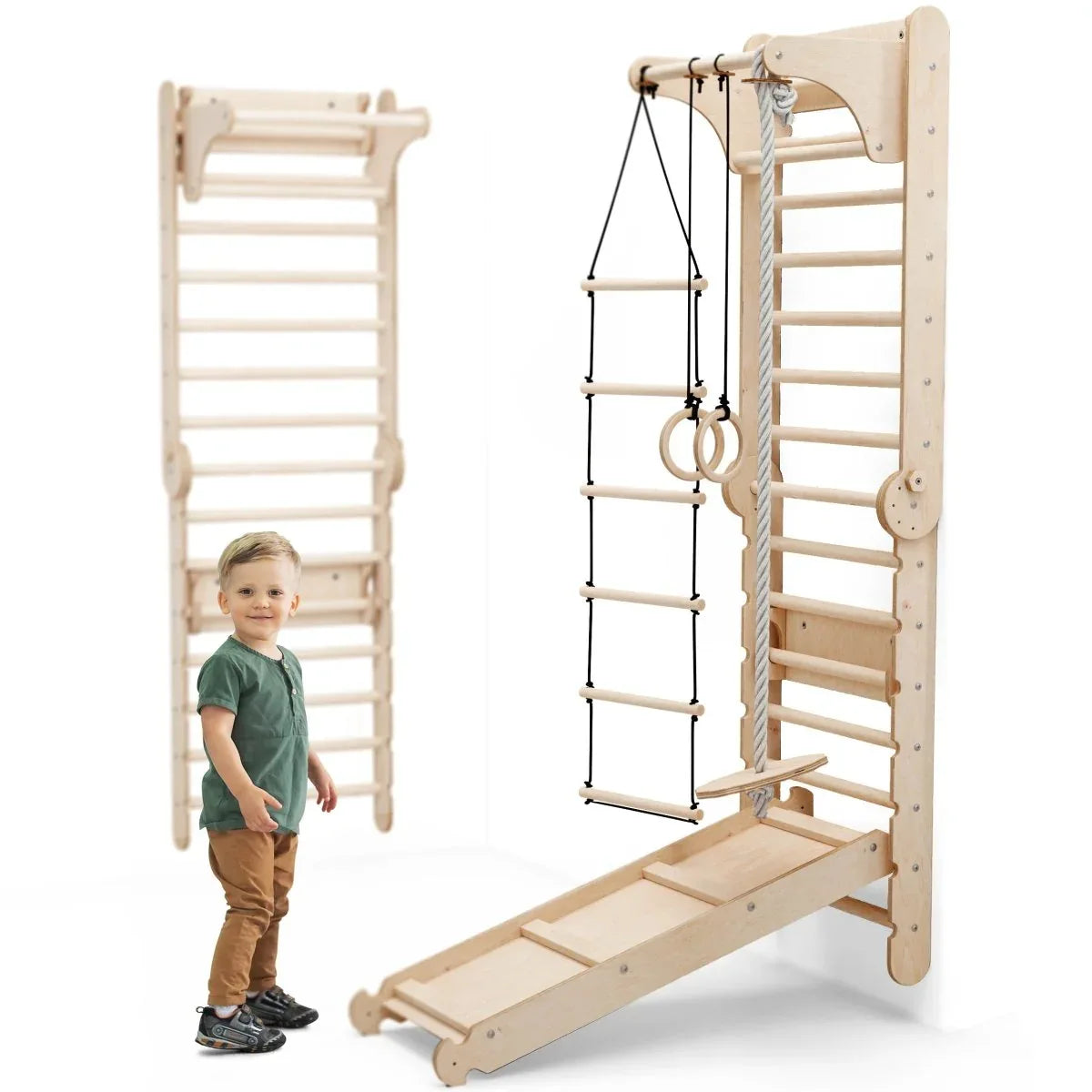 6in1 Wooden Swedish Wall / Climbing ladder for Children + Swing Set + Slide Board - ToylandEU