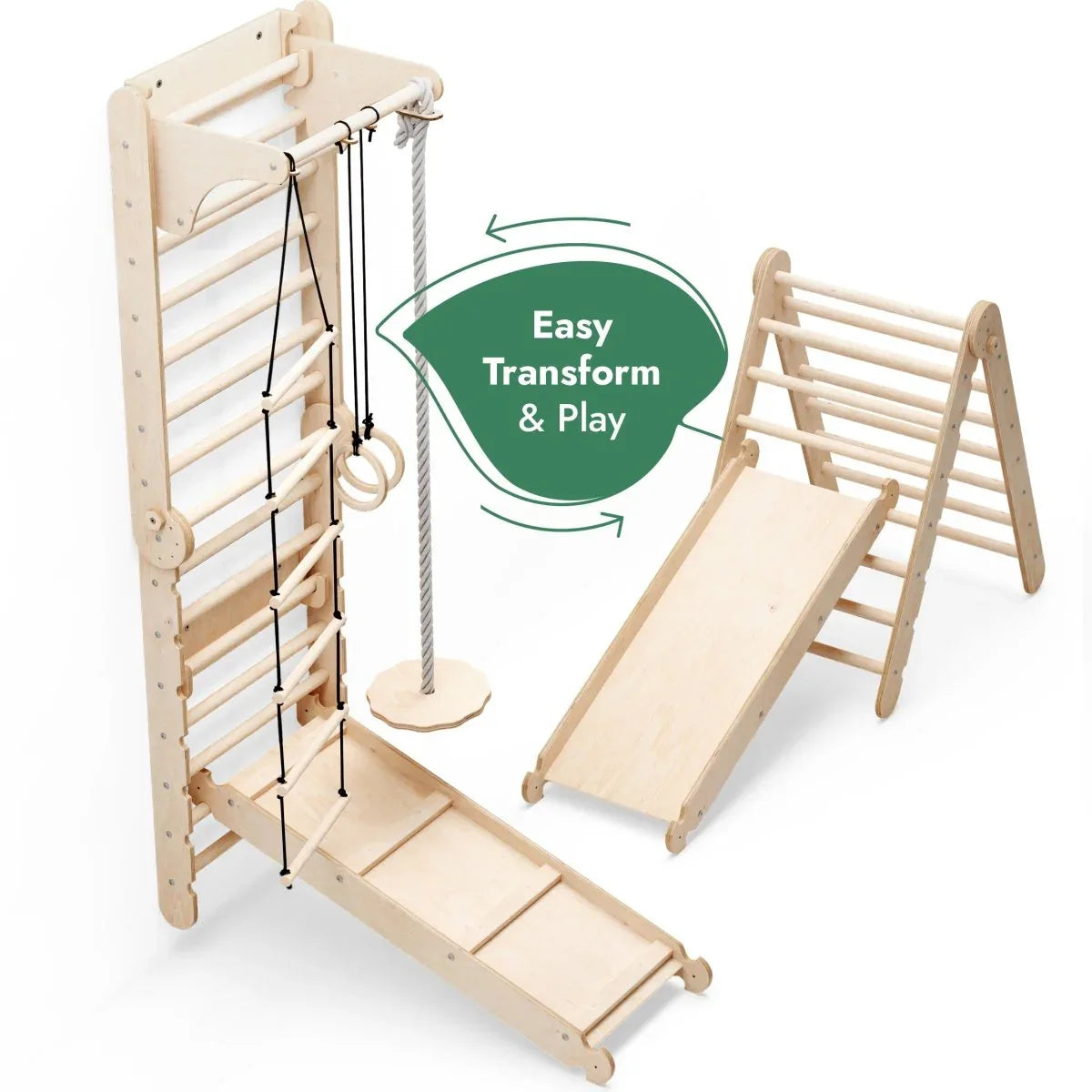 6in1 Wooden Swedish Wall / Climbing ladder for Children + Swing Set + Slide Board - ToylandEU