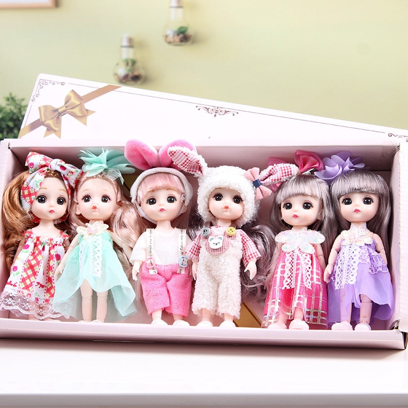 6-Piece 16cm Doll Set Gift Box with Movable Joints and 3D Eyes - ToylandEU