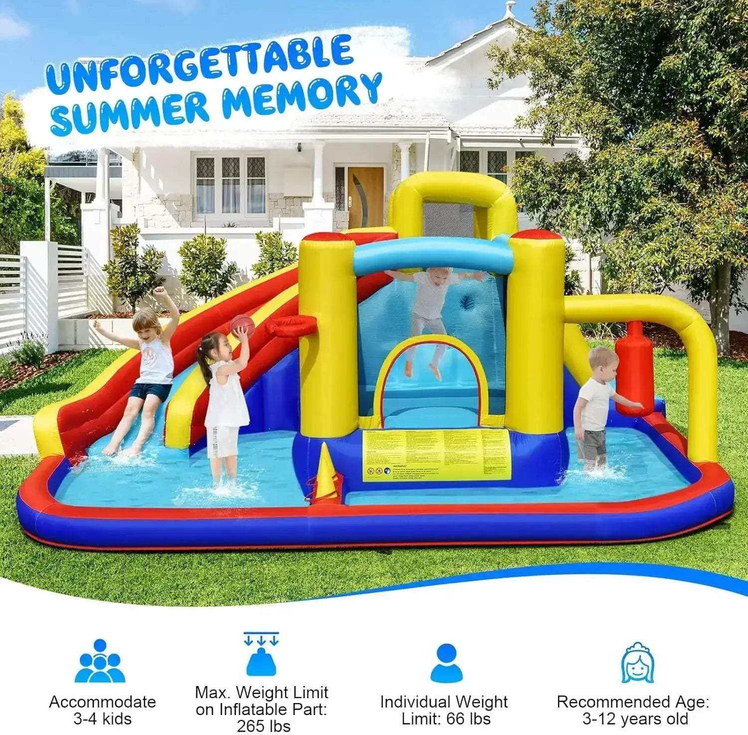 7-In-1 Inflatable Water Slide With Splash Pool And Bounce House - ToylandEU