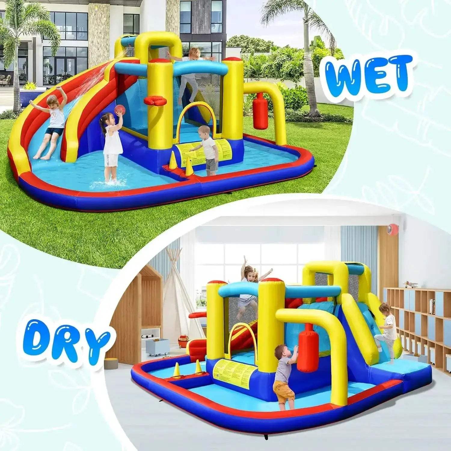 7-In-1 Inflatable Water Slide With Splash Pool And Bounce House - ToylandEU