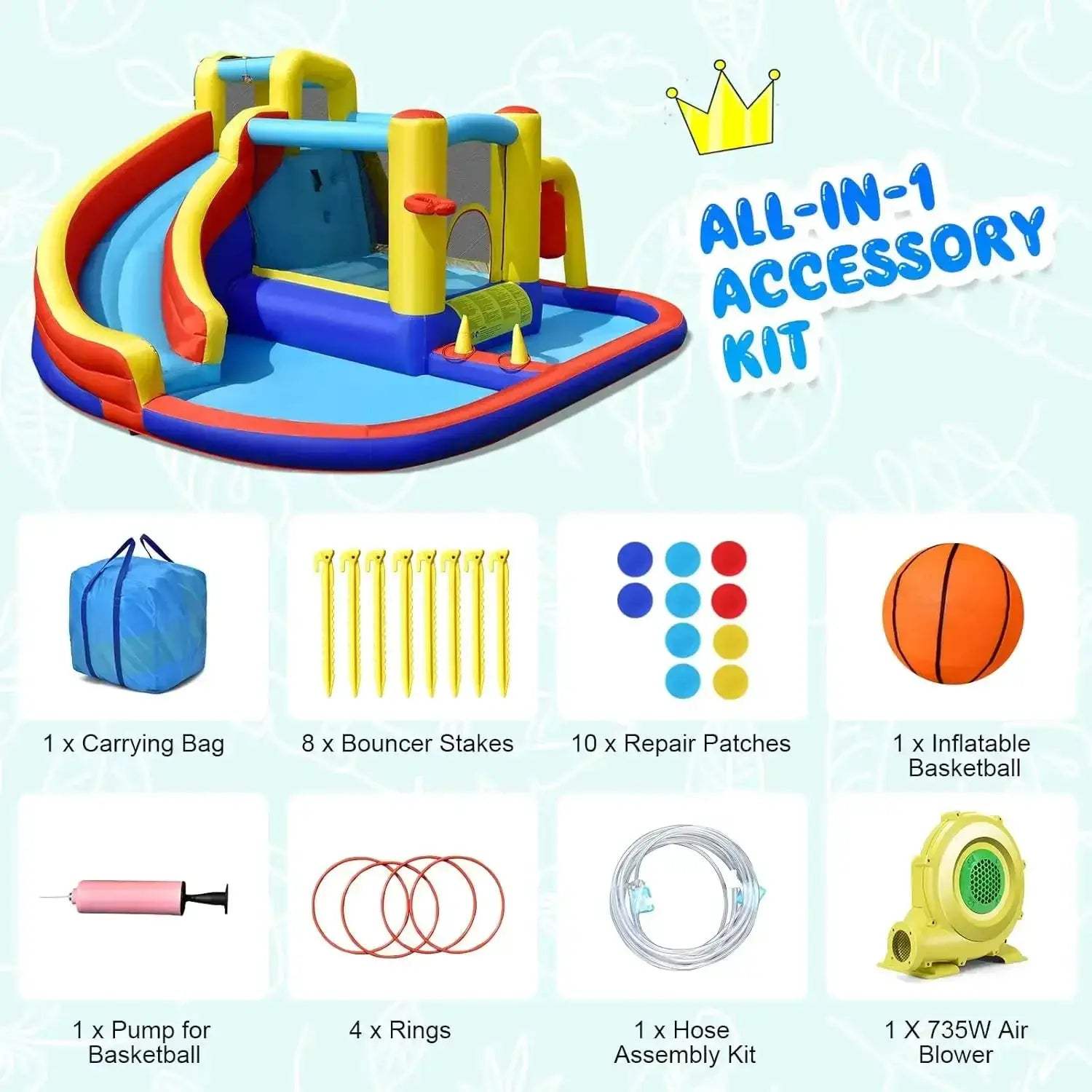 7-In-1 Inflatable Water Slide With Splash Pool And Bounce House - ToylandEU