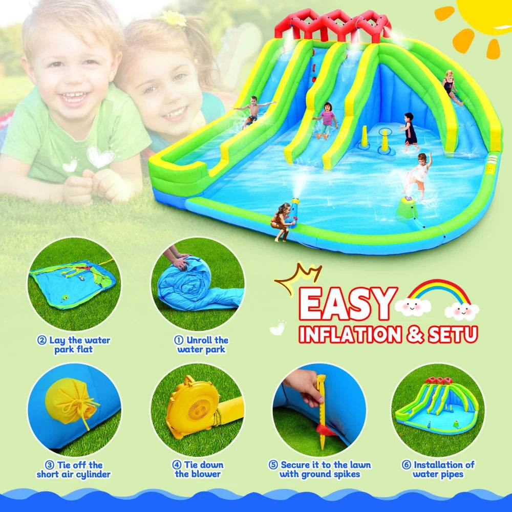 7 In1 Inflatable Water Park Three Slide With Blower - ToylandEU