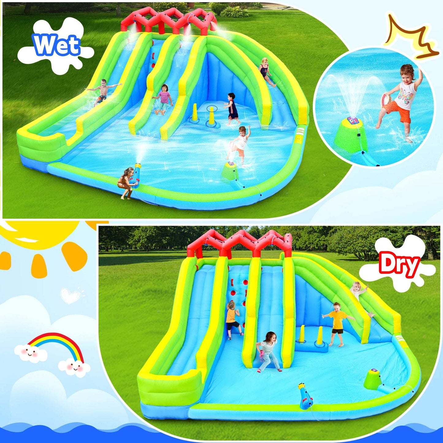 7 In1 Inflatable Water Park Three Slide With Blower - ToylandEU