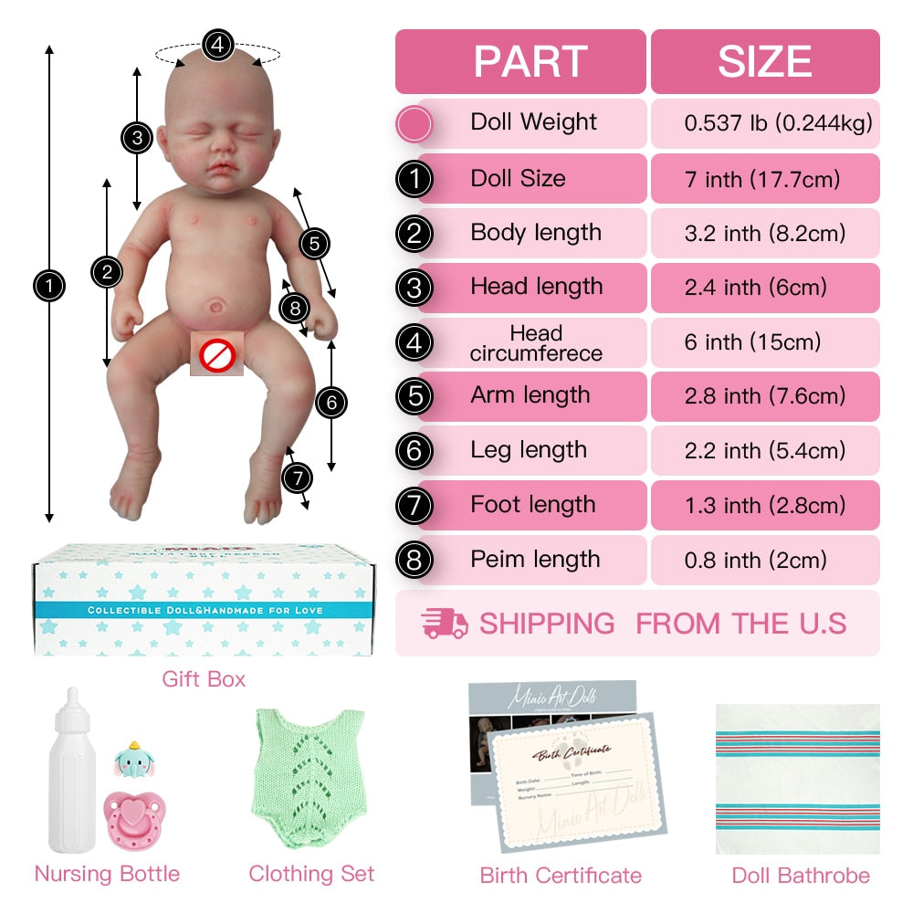 Full Silicone 7" Micro Preemie Baby Doll "Bella" - Sweet Dreams - ToylandEU