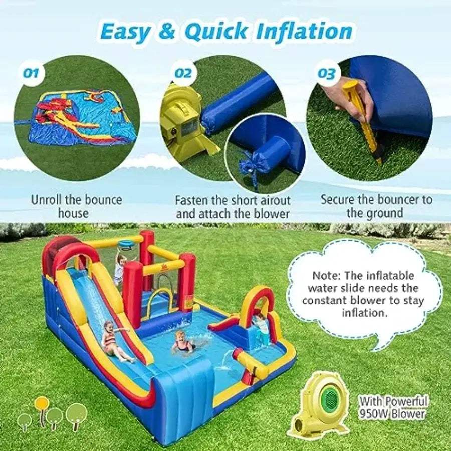7-in-1 Inflatable Water Slide With Blower For Outdoor Fun - ToylandEU