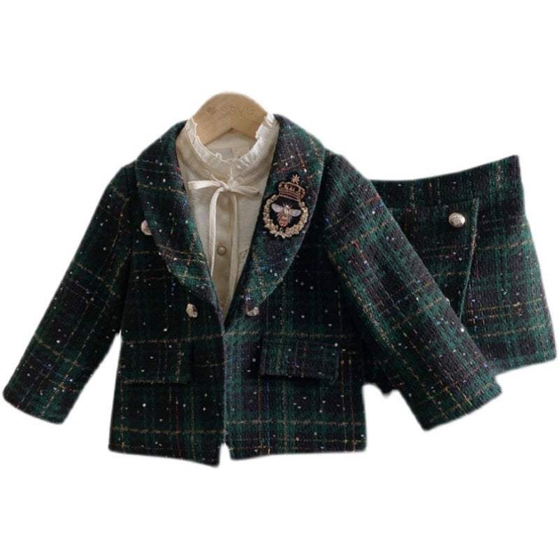 Girls' Classic Preppy Two-Piece Suit | Green College Style