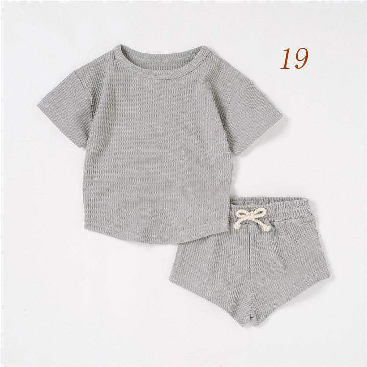 Baby Short-Sleeve Solid Color Two-Piece Suit | Light Pink, Purple, Light Blue