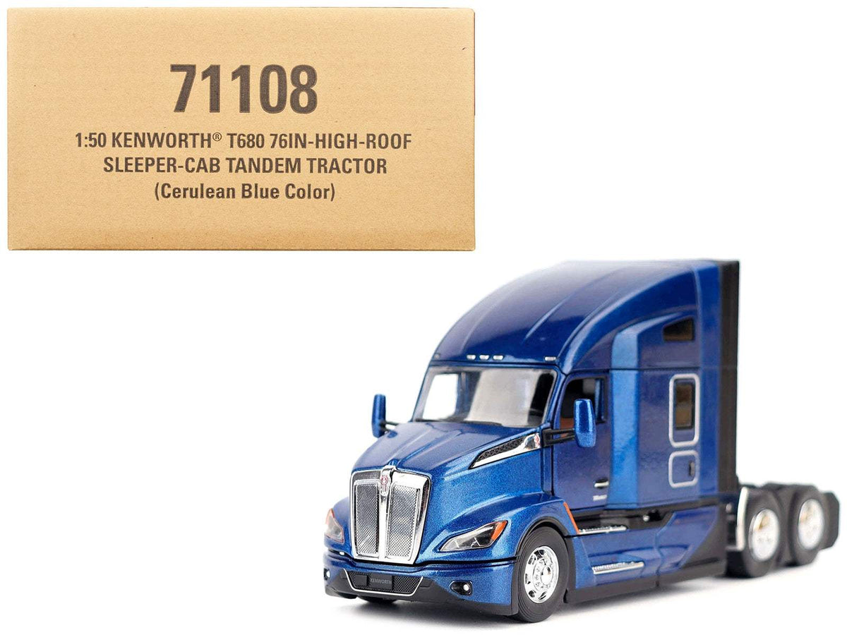 Kenworth T680 Truck Tractor Deep Cerulean Blue Metallic | 1/50 Diecast Model Tractor | Diecast Masters | Transport Series
