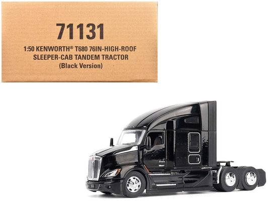 Kenworth T680 76-inch High Roof Sleeper Cab Truck Tractor Black | 1/50 Diecast Model Tractor | Diecast Masters | Transport Series