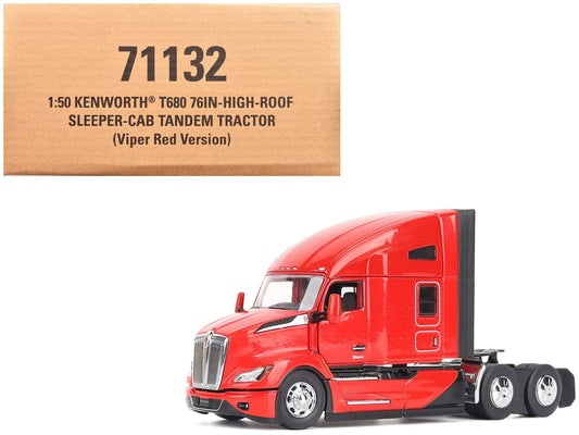Kenworth T680 76-inch High Roof Sleeper Cab Truck Tractor Viper Red | 1/50 Diecast Model Tractor | Diecast Masters | Transport Series