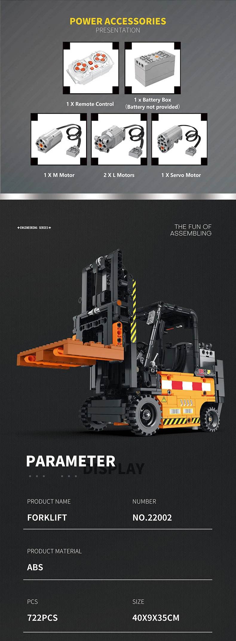 722 peças de empilhadeira de controle remoto MOC modelo blocos de construção brinquedos - ToylandEU