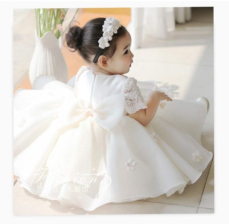 Girls Linen Dress | Creamy White Color | Princess Stage Dress | Kids 80 160 Cm