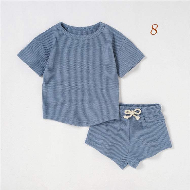 Baby Short-Sleeve Solid Color Two-Piece Suit | Light Pink, Purple, Light Blue