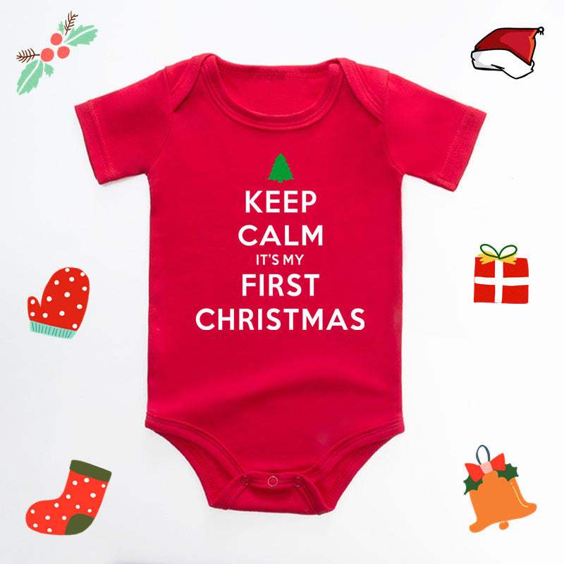 Baby Christmas Deer Red Triangle Romper | English Letter Print