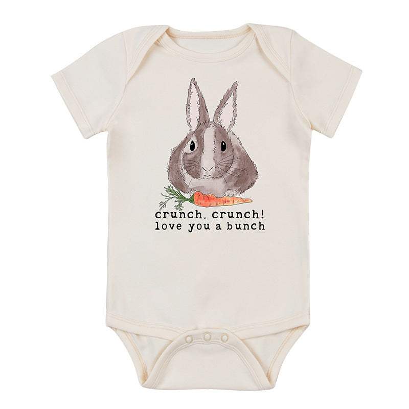 Baby Cotton Romper | Short Sleeve Print | Beige Casual | Infant Toddler Sizes