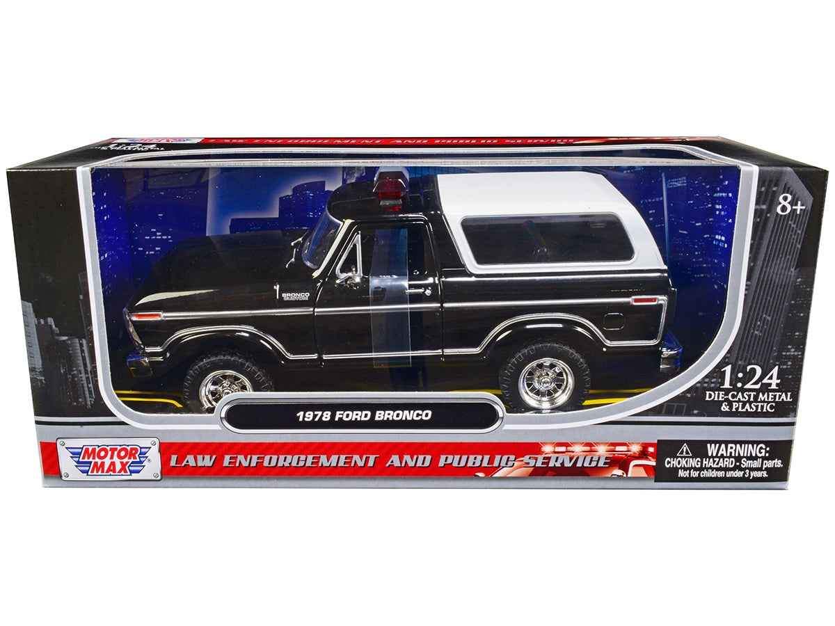 1978 Ford Bronco Police Car Unmarked Black with White Top | 1/24 Diecast Model Car | Motormax | Law Enforcement and Public Service Series