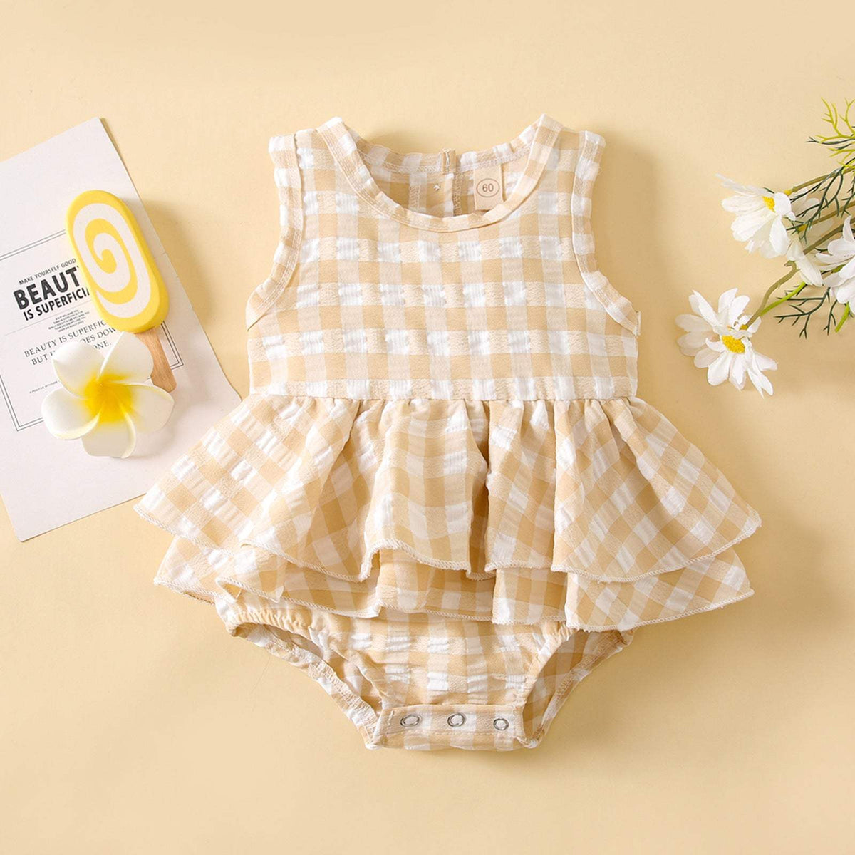 Baby Girl Sleeveless Plaid Triangle Romper | Summer