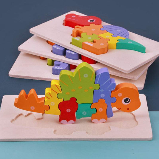 Wooden Dinosaur 3D Puzzle | Montessori Block Set | Ages 4-6 | Early Learners