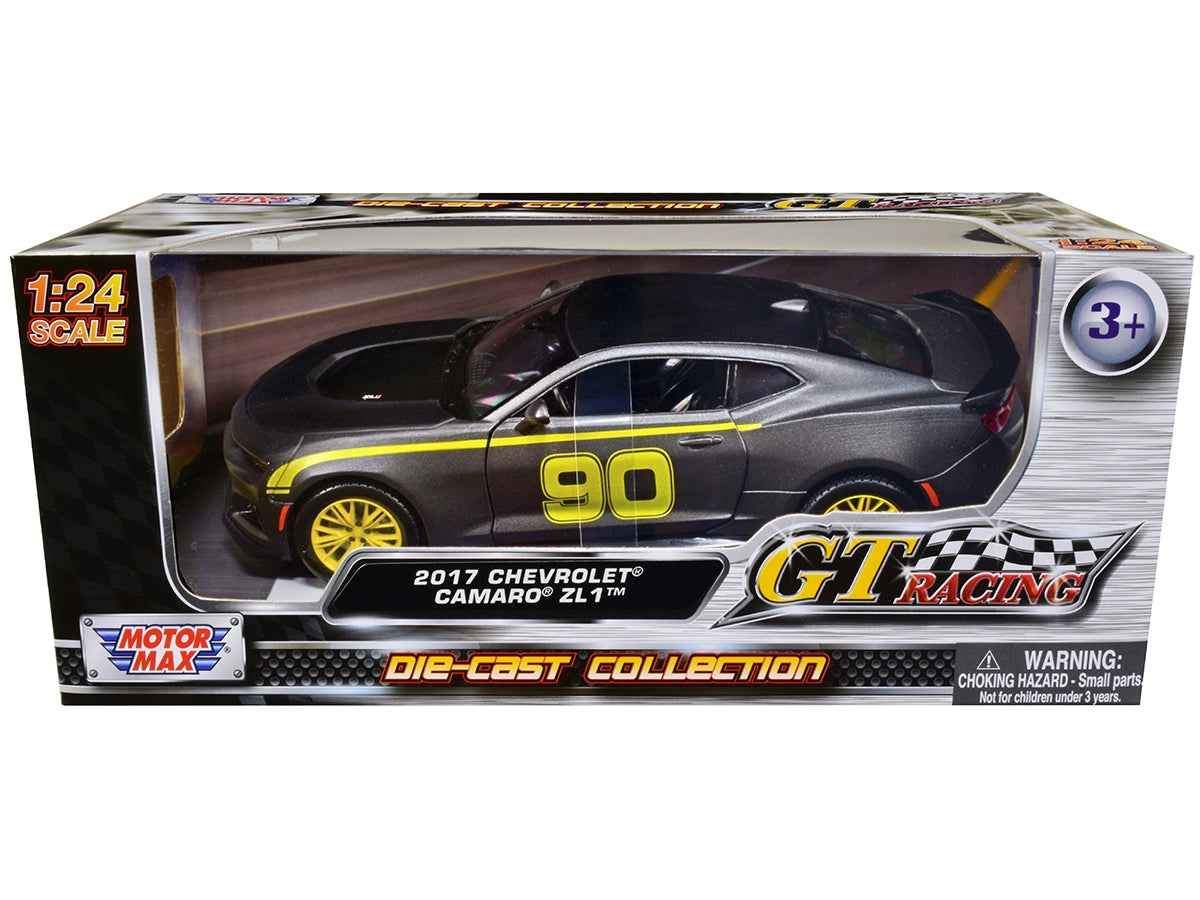 2017 Chevrolet Camaro ZL1 #90 Matt Gray with Yellow Stripes | 1/24 Diecast Model Car | Motormax | GT Racing Series