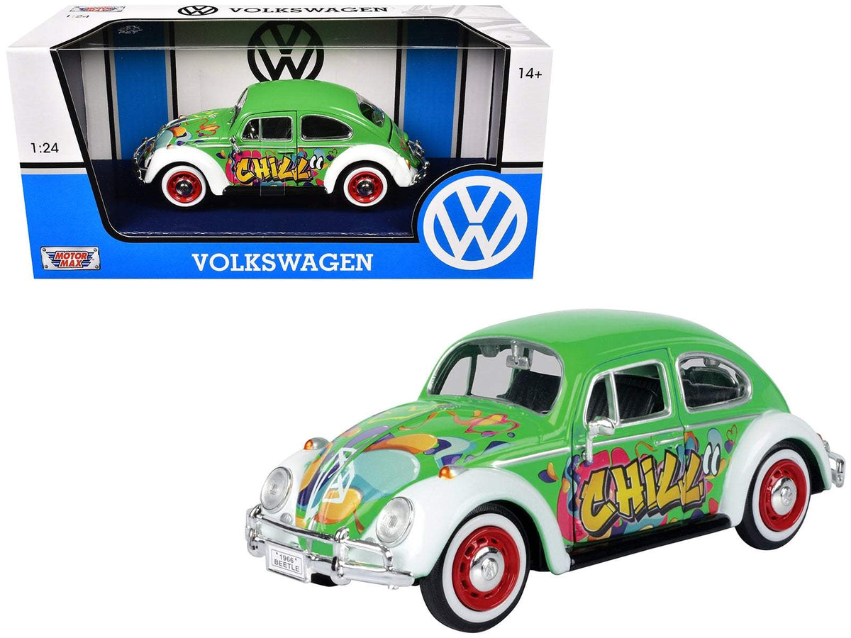 1966 Volkswagen Beetle Green with Graffiti Graphics | 1/24 Diecast Model Car | Motormax | Collector Quality