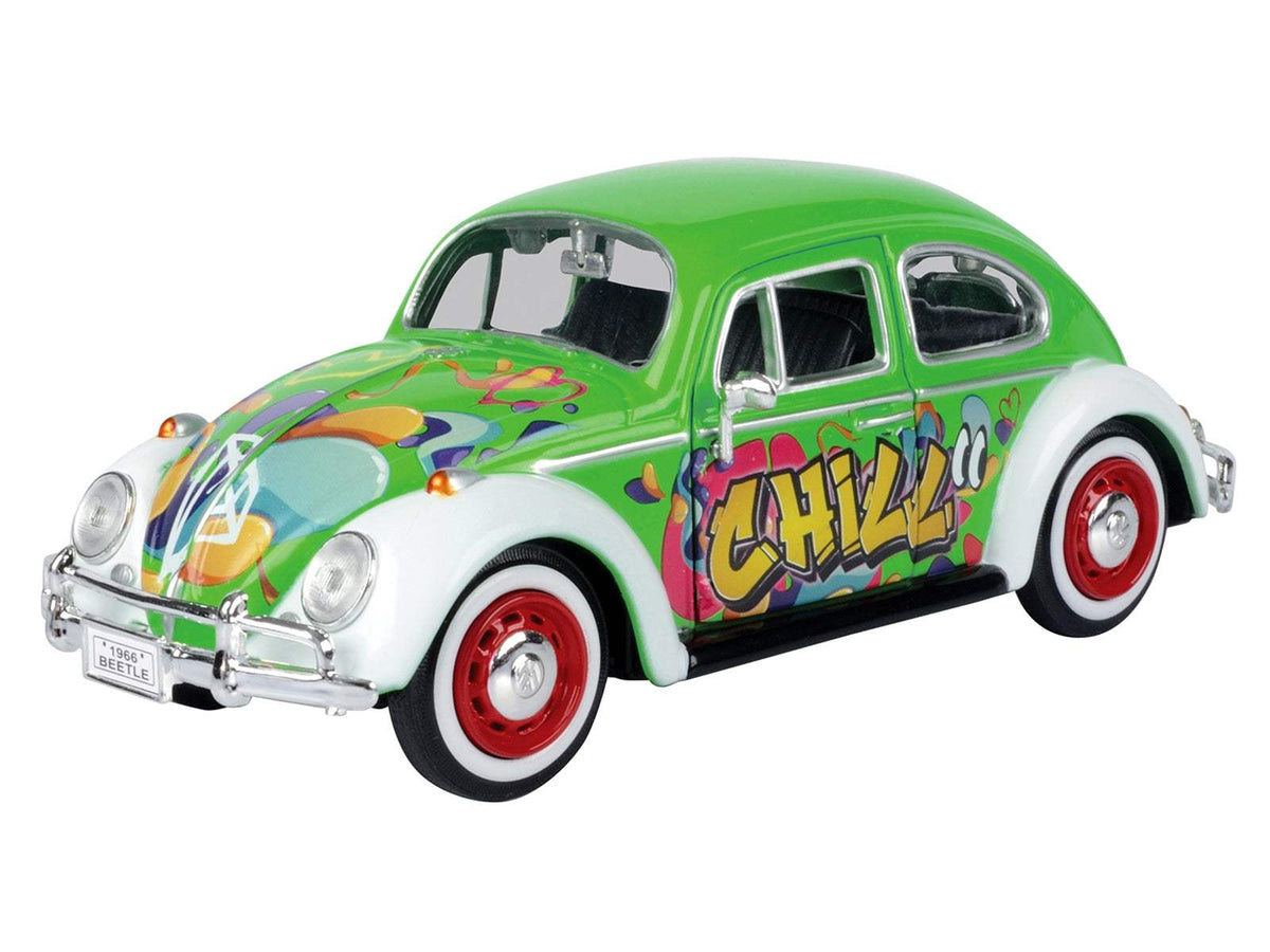 1966 Volkswagen Beetle Green with Graffiti Graphics | 1/24 Diecast Model Car | Motormax | Collector Quality