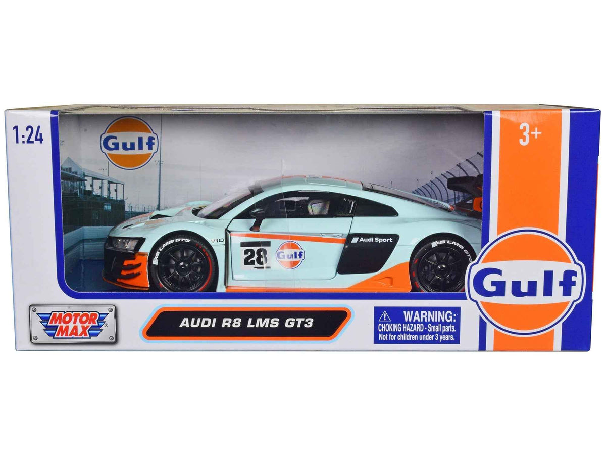 Audi R8 LMS GT3 #28 Light Blue with Orange Stripes | 1/24 Diecast Model Car | Motormax | Gulf Oil Series