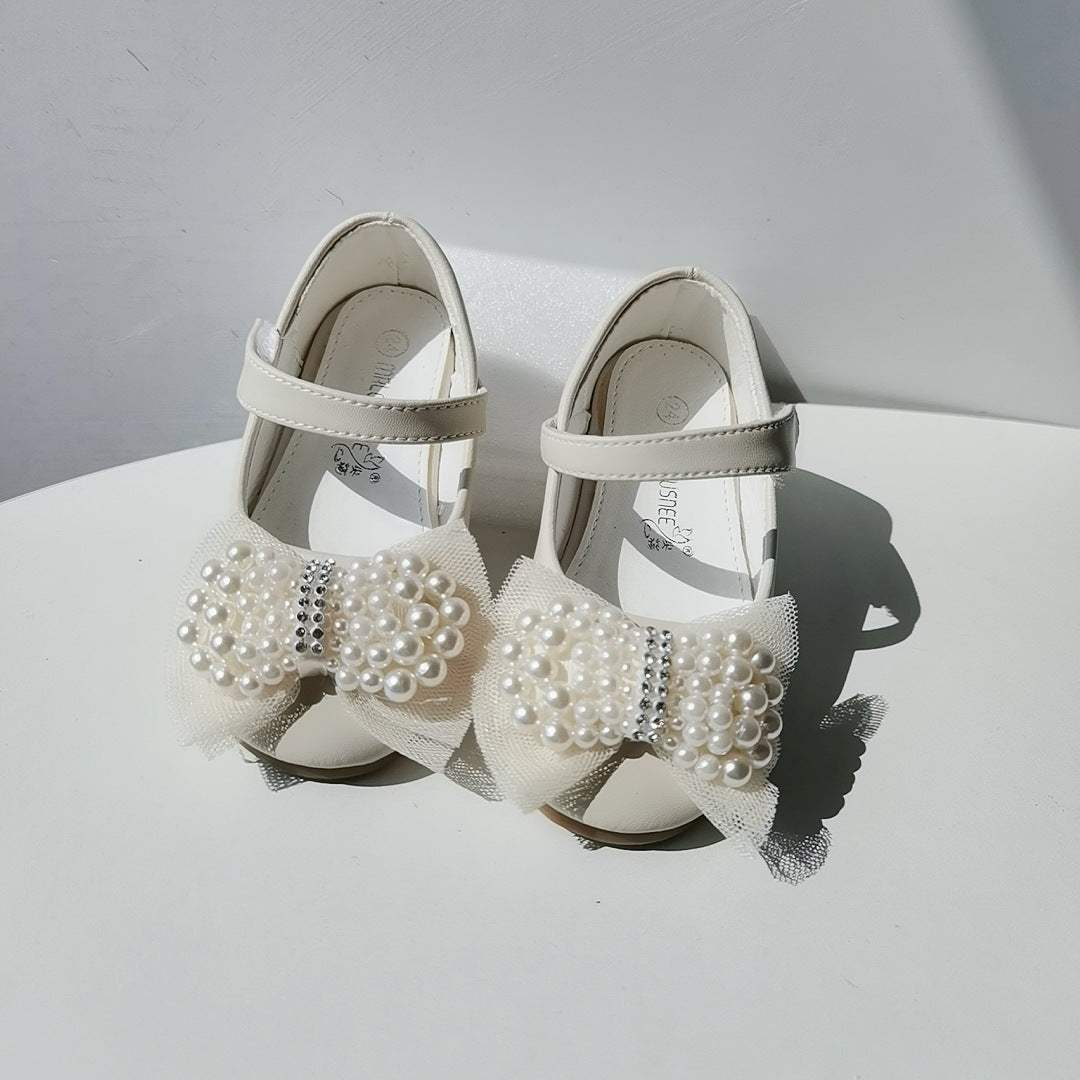 Girls' Pearl Bow Leather Shoes | Comfortable Fit | Easy Everyday Wear | Kids Footwear