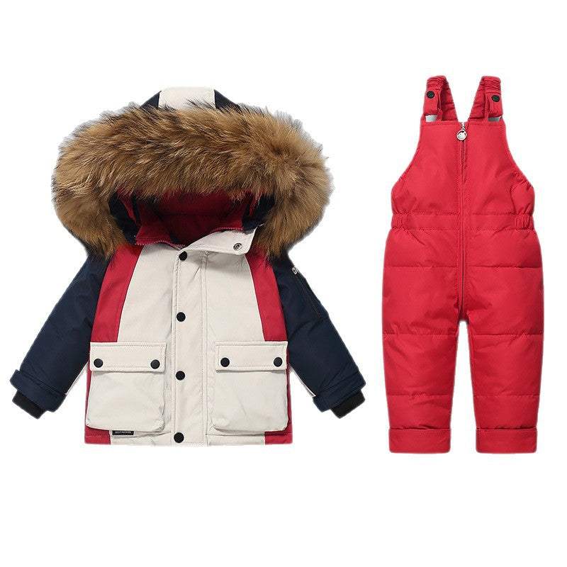 Kids' Thickened Down Jacket And Bib Overalls Two-Piece Set | High Waist Style | Baby & Children's Outfits