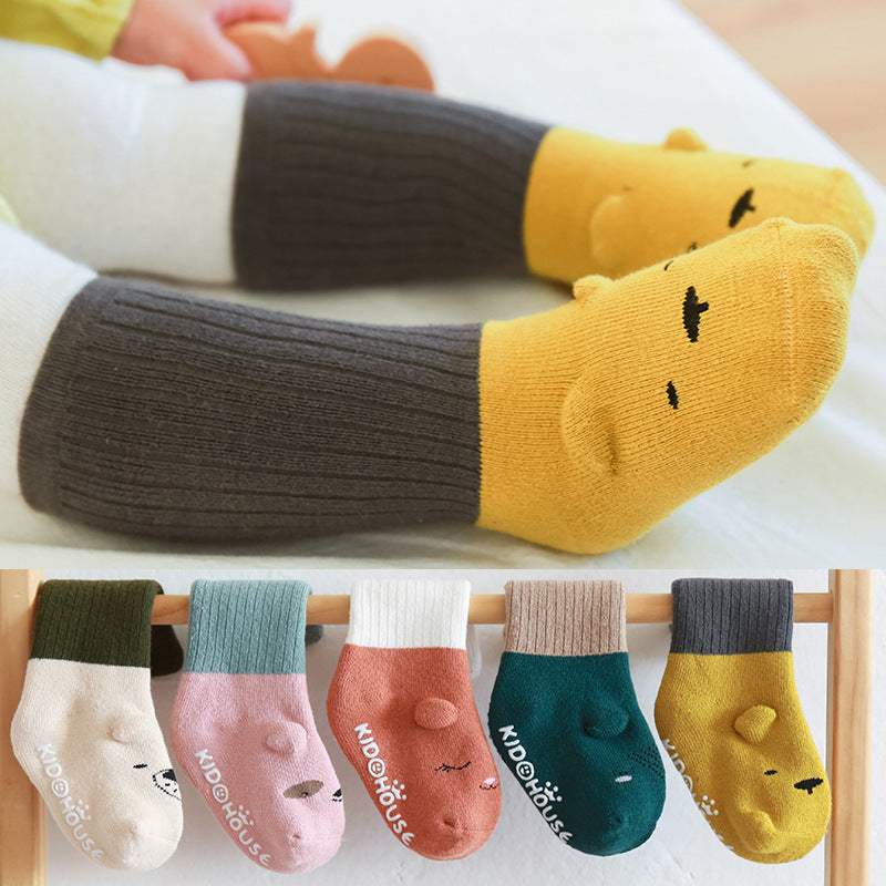 Baby Combed Cotton Socks | Terry Anti Skid Middle Tube | Toddler Animal Prints