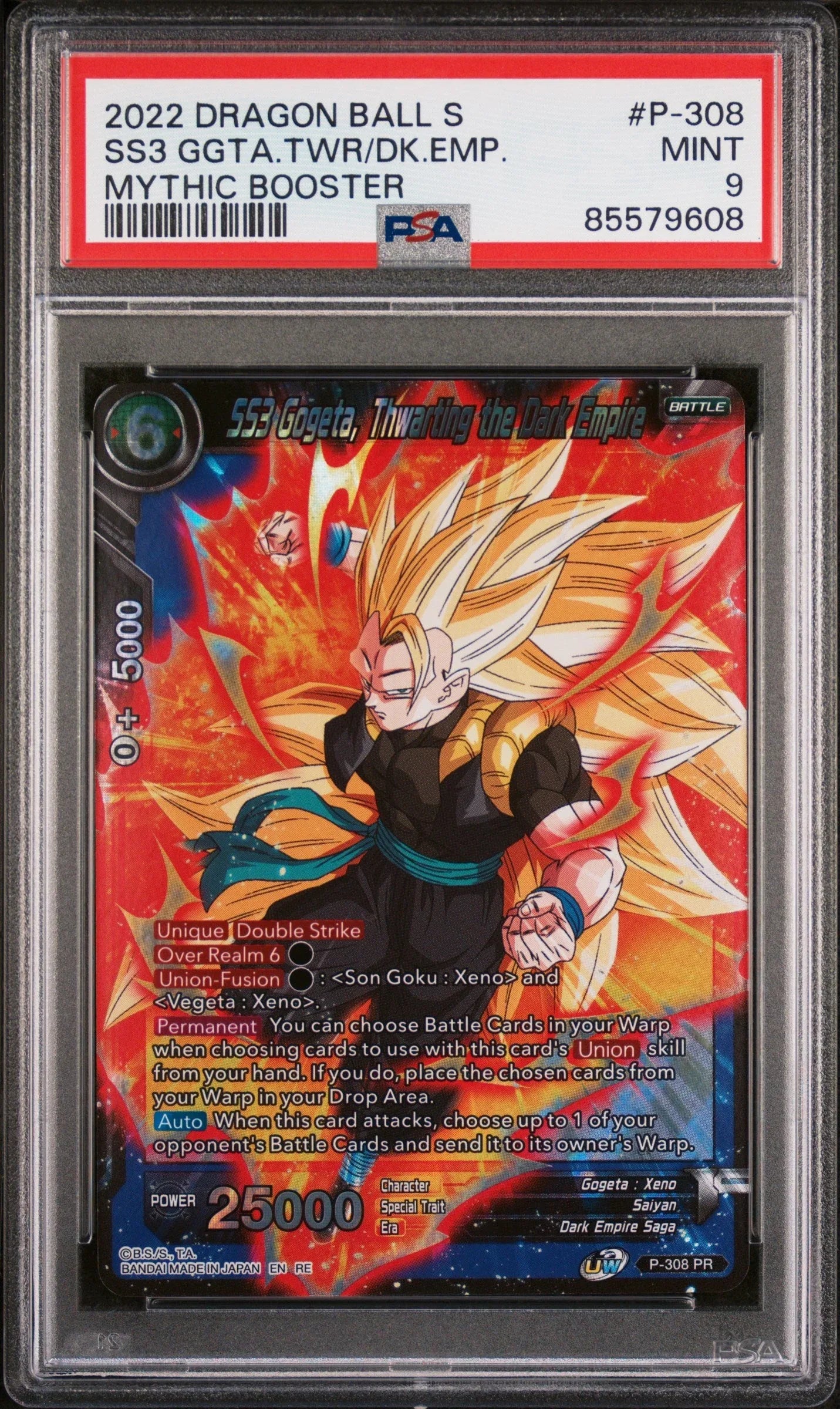 2022 DRAGON BALL SUPER MYTHIC BOOSTER SS3 GOGETA, THWRT/EMP #P-308 - PSA 9 - ToylandEU