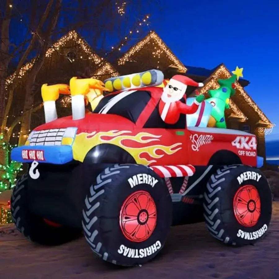 8 Foot Santa Monster Truck Inflatable Christmas Outdoor Decoration - ToylandEU
