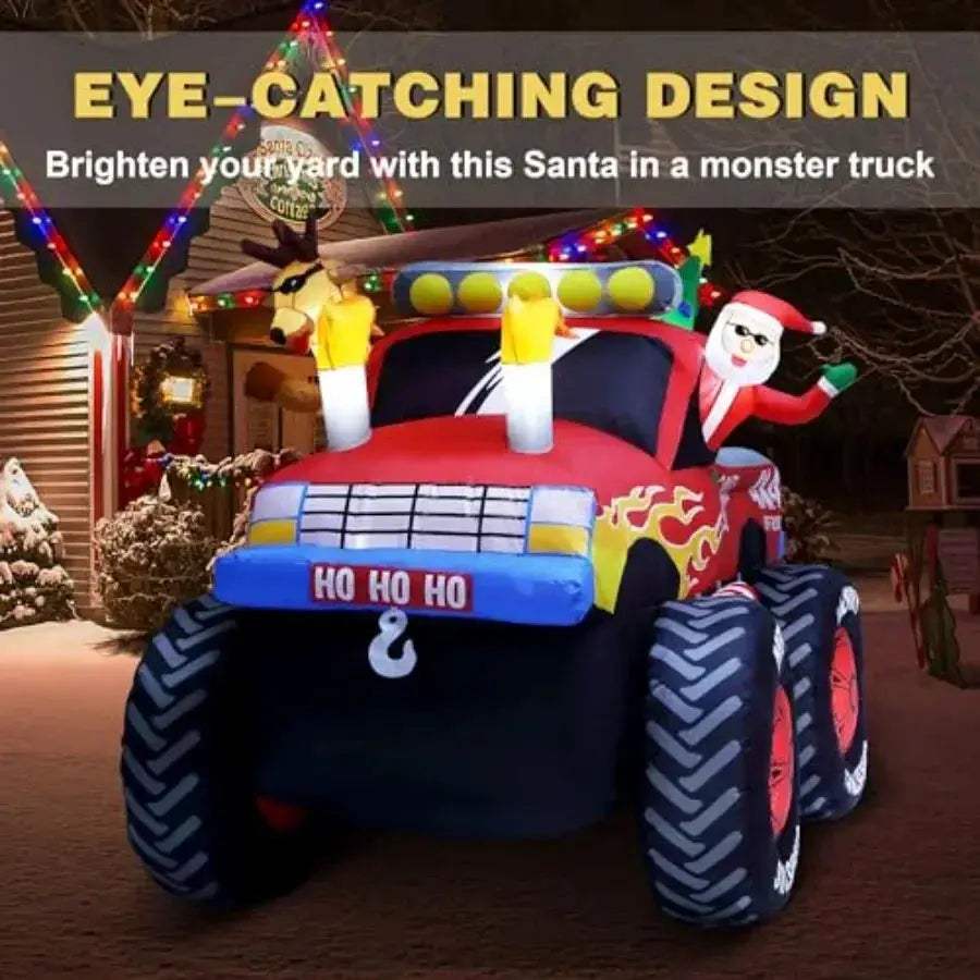 8 Foot Santa Monster Truck Inflatable Christmas Outdoor Decoration - ToylandEU
