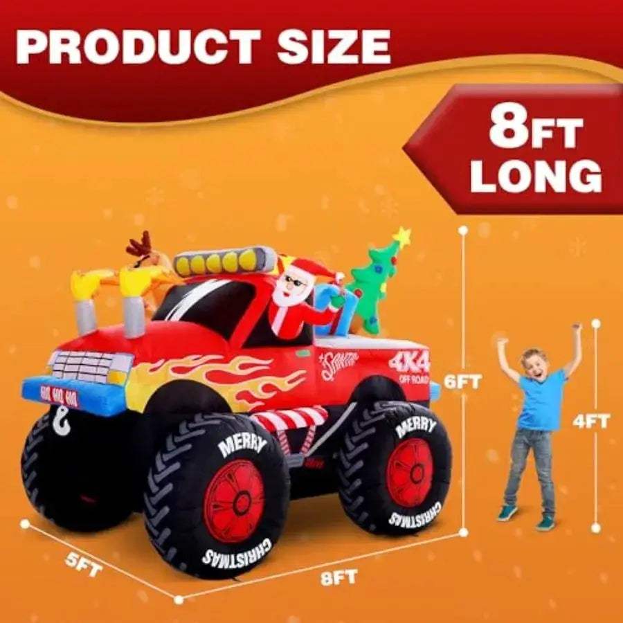 8 Foot Santa Monster Truck Inflatable Christmas Outdoor Decoration - ToylandEU