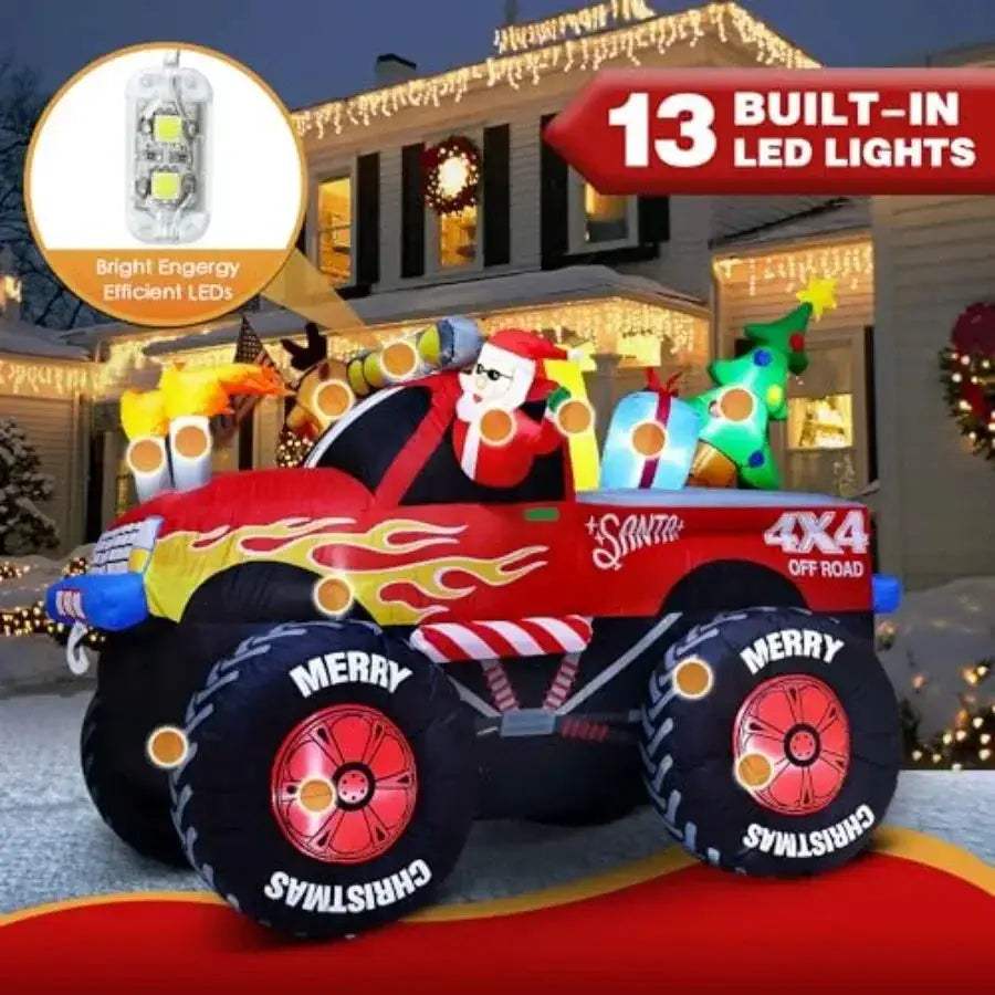 8 Foot Santa Monster Truck Inflatable Christmas Outdoor Decoration - ToylandEU
