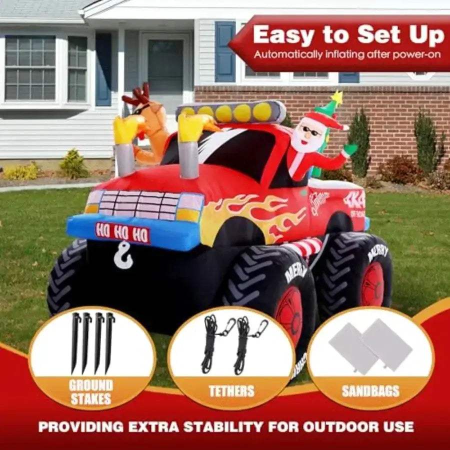 8 Foot Santa Monster Truck Inflatable Christmas Outdoor Decoration - ToylandEU