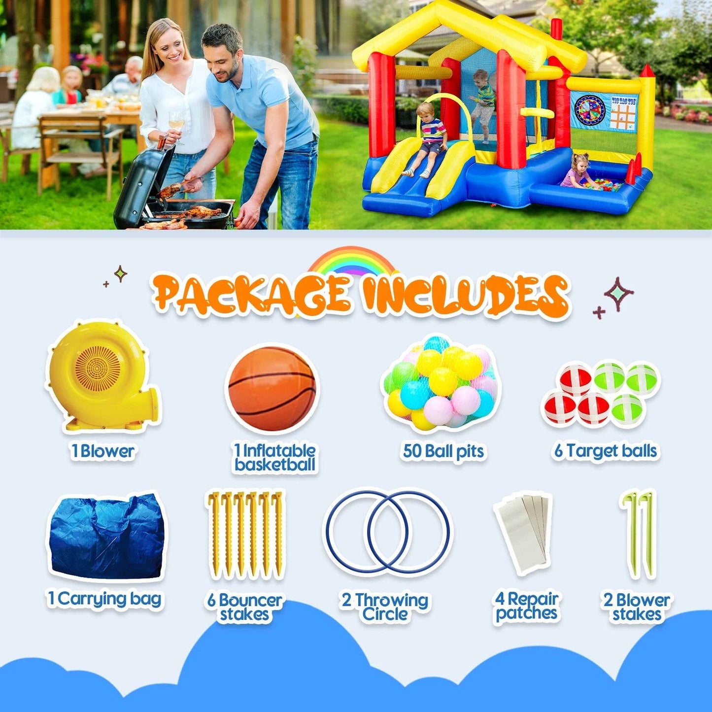 8 In 1 Inflatable Bounce House With Blower For Kids Fun - ToylandEU