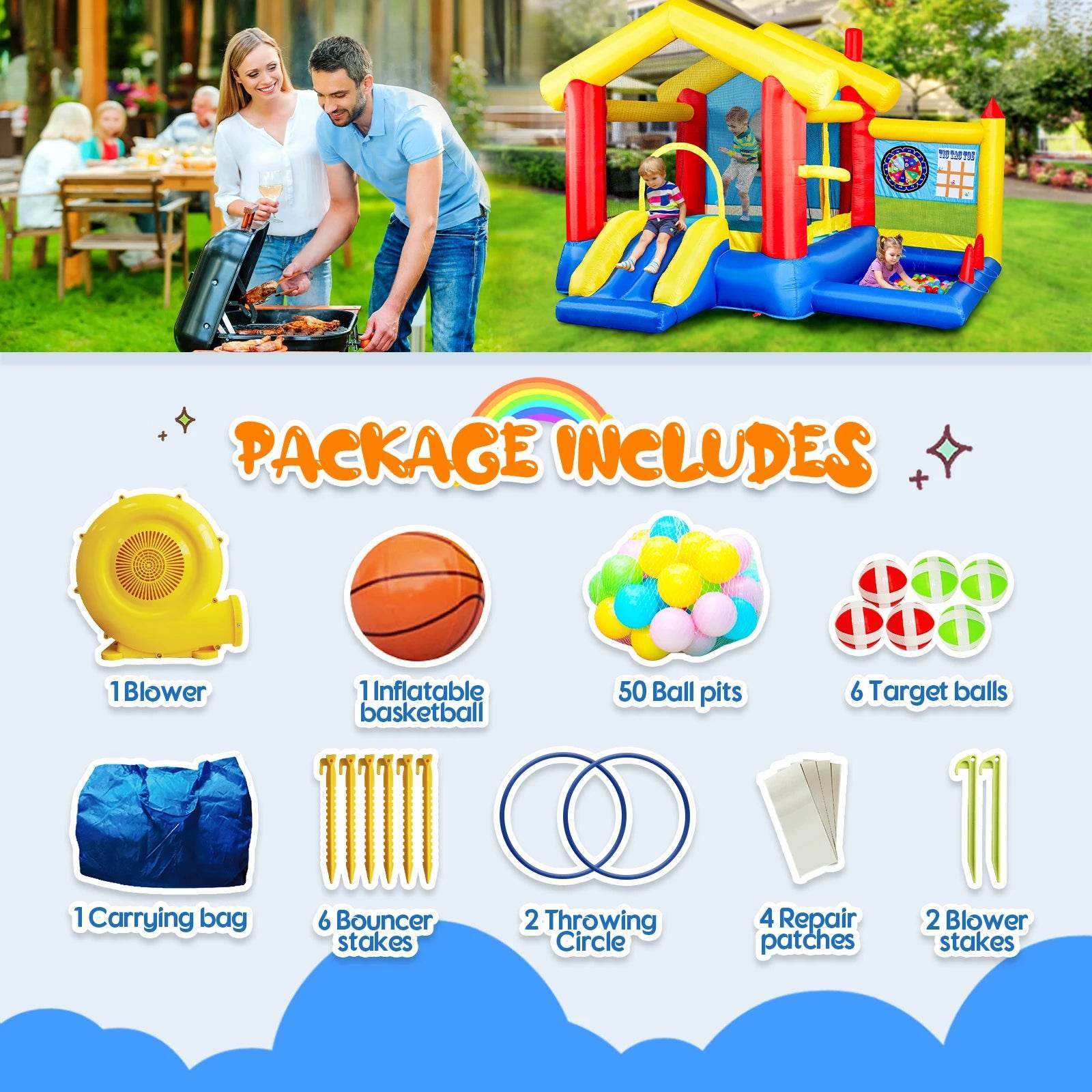 8 In 1 Inflatable Bounce House With Blower For Kids Fun - ToylandEU