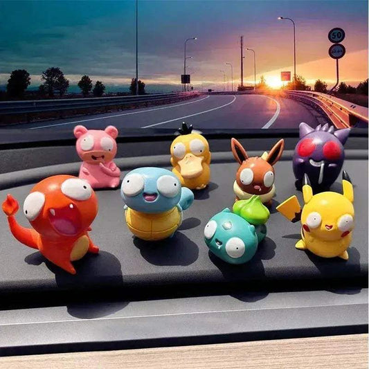8 PCS Silly Pokemon Mini Figurine Set, Pikachu Bulbasaur Charmander Squirtle Cute PVC Action Figures - ToylandEU