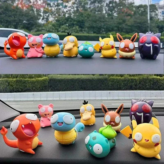 8 PCS Silly Pokemon Mini Figurine Set, Pikachu Bulbasaur Charmander Squirtle Cute PVC Action Figures - ToylandEU