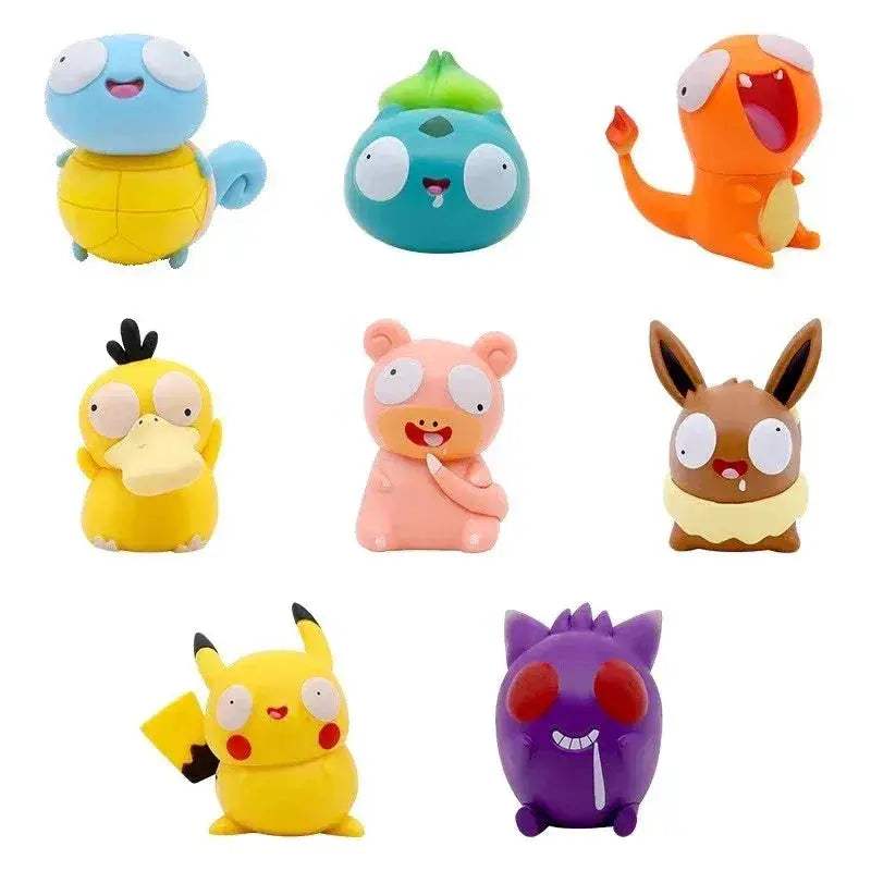 8 PCS Silly Pokemon Mini Figurine Set, Pikachu Bulbasaur Charmander Squirtle Cute PVC Action Figures - ToylandEU
