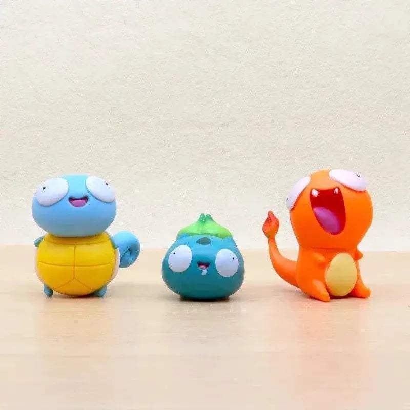 8 PCS Silly Pokemon Mini Figurine Set, Pikachu Bulbasaur Charmander Squirtle Cute PVC Action Figures - ToylandEU