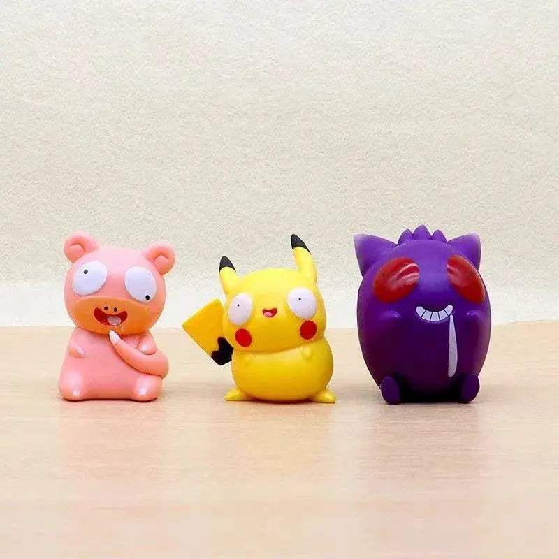 8 PCS Silly Pokemon Mini Figurine Set, Pikachu Bulbasaur Charmander Squirtle Cute PVC Action Figures - ToylandEU