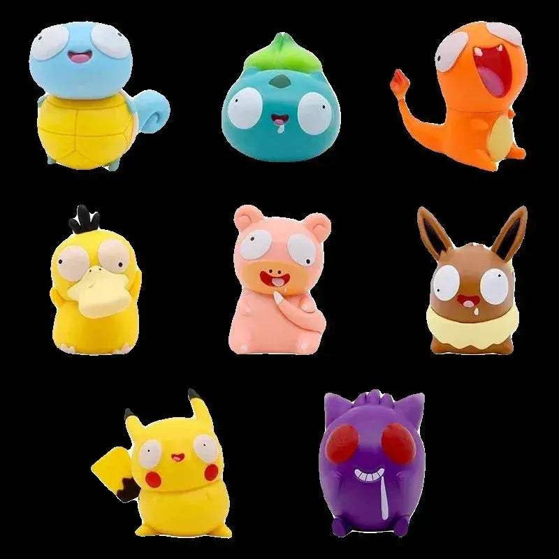 8 PCS Silly Pokemon Mini Figurine Set, Pikachu Bulbasaur Charmander Squirtle Cute PVC Action Figures - ToylandEU