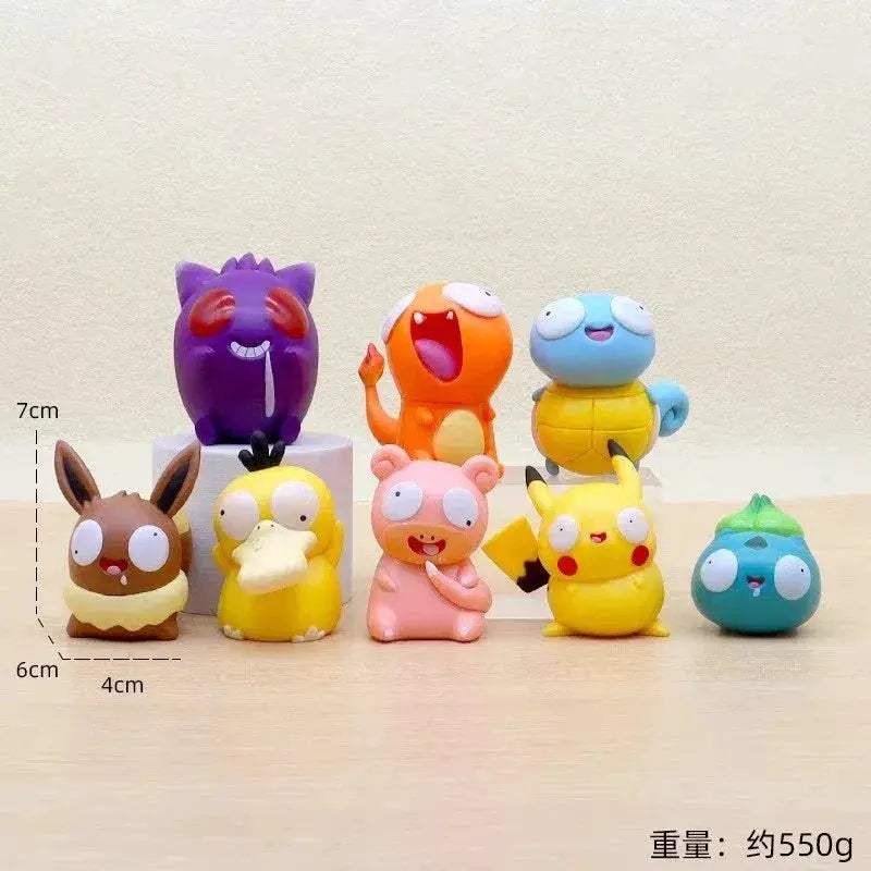 8 PCS Silly Pokemon Mini Figurine Set, Pikachu Bulbasaur Charmander Squirtle Cute PVC Action Figures - ToylandEU